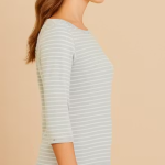 Ladies striped t-shirt - Women’s boatneck top - Casual wear for women - Crystal embellished t-shirt