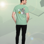 Elegant Sleek Round Neck Tom & Jerry Print Solid Coloured Men's T-shirt (Pure Cotton)