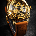 FORSINING Fully Automatic Mechanical Watch for Men | Open-Heart Working Gears Dial, Transparent Case Back | Battery Required Just Shake & Wear