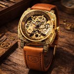 FORSINING Fully Automatic Mechanical Watch for Men | Open-Heart Working Gears Dial, Transparent Case Back | Battery Required Just Shake & Wear