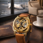 FORSINING Fully Automatic Mechanical Watch for Men | Open-Heart Working Gears Dial, Transparent Case Back | Battery Required Just Shake & Wear