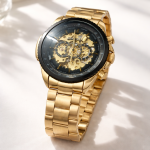 FORSINING Fully Automatic Mechanical Watch for Men | Open-Heart Working Gears Dial, Transparent Case Back | batttery Required Just Shake & Wear