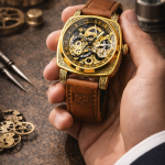 FORSINING Fully Automatic Mechanical Watch for Men | Open-Heart Working Gears Dial, Transparent Case Back | Battery Required Just Shake & Wear