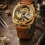 FORSINING Fully Automatic Mechanical Watch for Men | Open-Heart Working Gears Dial, Transparent Case Back | Battery Required Just Shake & Wear