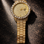 KHRIST Luxury Gold-Tone Crystal-Studded Analog Watch for Men | Diamond-Style Dial & Bracelet | Elegant Party & Occasion Wear Timepiece