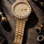 KHRIST Luxury Gold-Tone Crystal-Studded Analog Watch for Men | Diamond-Style Dial & Bracelet | Elegant Party & Occasion Wear Timepiece