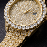 KHRIST Luxury Gold-Tone Crystal-Studded Analog Watch for Men | Diamond-Style Dial & Bracelet | Elegant Party & Occasion Wear Timepiece
