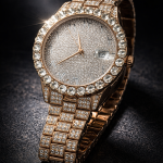 KHRIST Luxury Gold-Tone Crystal-Studded Analog Watch for Men | Diamond-Style Dial & Bracelet | Elegant Party & Occasion Wear Timepiece
