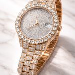 KHRIST Luxury Gold-Tone Crystal-Studded Analog Watch for Men | Diamond-Style Dial & Bracelet | Elegant Party & Occasion Wear Timepiece