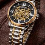 FORSINING Fully Automatic Mechanical Watch for Men | Open-Heart Working Gears Dial, Transparent Case Back | batttery Required Just Shake & Wear