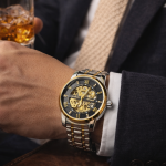 FORSINING Fully Automatic Mechanical Watch for Men | Open-Heart Working Gears Dial, Transparent Case Back | Battery Required Just Shake & Wear