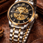 FORSINING Fully Automatic Mechanical Watch for Men | Open-Heart Working Gears Dial, Transparent Case Back | Battery Required Just Shake & Wear