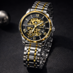 FORSINING Fully Automatic Mechanical Watch for Men | Open-Heart Working Gears Dial, Transparent Case Back | Battery Required Just Shake & Wear