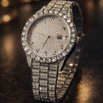 KHRIST Luxury Gold-Tone Crystal-Studded Analog Watch for Men | Diamond-Style Dial & Bracelet | Elegant Party & Occasion Wear Timepiece