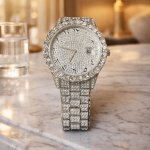 KHRIST Luxury Gold-Tone Crystal-Studded Analog Watch for Men | Diamond-Style Dial & Bracelet | Elegant Party & Occasion Wear Timepiece