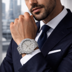 KHRIST Luxury Gold-Tone Crystal-Studded Analog Watch for Men | Diamond-Style Dial & Bracelet | Elegant Party & Occasion Wear Timepiece