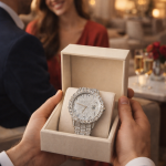 KHRIST Luxury Gold-Tone Crystal-Studded Analog Watch for Men | Diamond-Style Dial & Bracelet | Elegant Party & Occasion Wear Timepiece