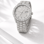 KHRIST Luxury Gold-Tone Crystal-Studded Analog Watch for Men | Diamond-Style Dial & Bracelet | Elegant Party & Occasion Wear Timepiece