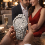 KHRIST Luxury Gold-Tone Crystal-Studded Analog Watch for Men | Diamond-Style Dial & Bracelet | Elegant Party & Occasion Wear Timepiece