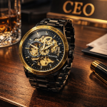 FORSINING Fully Automatic Mechanical Watch for Men | Open-Heart Working Gears Dial, Transparent Case Back | Battery Required Just Shake & Wear