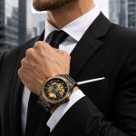 FORSINING Fully Automatic Mechanical Watch for Men | Open-Heart Working Gears Dial, Transparent Case Back | Battery Required Just Shake & Wear