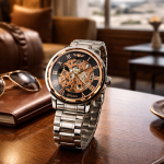 FORSINING Fully Automatic Mechanical Watch for Men | Open-Heart Working Gears Dial, Transparent Case Back | Battery Required Just Shake & Wear