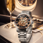 FORSINING Fully Automatic Mechanical Watch for Men | Open-Heart Working Gears Dial, Transparent Case Back | Battery Required Just Shake & Wear