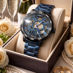 FORSINING Fully Automatic Mechanical Watch for Men | Open-Heart Working Gears Dial, Transparent Case Back | Battery Required Just Shake & Wear