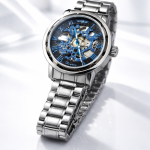 FORSINING Fully Automatic Mechanical Watch for Men | Open-Heart Working Gears Dial, Transparent Case Back | Battery Required Just Shake & Wear