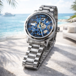 FORSINING Fully Automatic Mechanical Watch for Men | Open-Heart Working Gears Dial, Transparent Case Back | Battery Required Just Shake & Wear