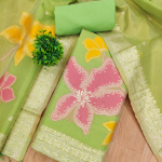 Mint Green Floral Print Cotton Suit Dress Material with Dupatta