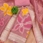 Mint Green Floral Print Cotton Suit Dress Material with Dupatta