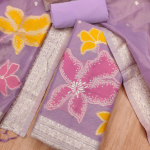 Mint Green Floral Print Cotton Suit Dress Material with Dupatta