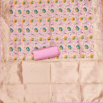 Pink Floral Designer Silk Suit Set with Zari Border