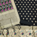 Pink Floral Designer Silk Suit Set with Zari Border