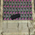 Pink Floral Designer Silk Suit Set with Zari Border