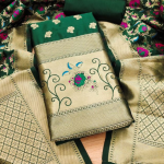 Pink Floral Designer Silk Suit Set with Zari Border