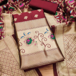 Pink Floral Designer Silk Suit Set with Zari Border