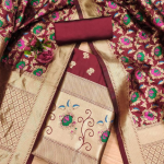 Pink Floral Designer Silk Suit Set with Zari Border