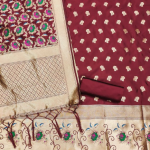 Pink Floral Designer Silk Suit Set with Zari Border