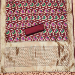 Pink Floral Designer Silk Suit Set with Zari Border