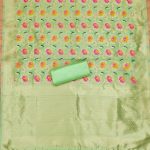 Navy Blue Floral Designer Silk Suit Set with Zari Border