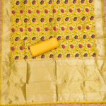 White Floral Designer Silk Suit Set with Zari Border