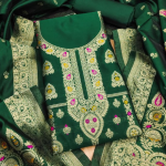 Floral Designer Silk Suit Set with Zari Border