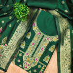 Floral Designer Silk Suit Set with Zari Border