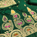 Floral Designer Silk Suit Set with Zari Border