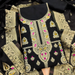 Floral Designer Silk Suit Set with Zari Border