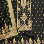 Floral Designer Silk Suit Set with Zari Border