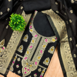 Floral Designer Silk Suit Set with Zari Border