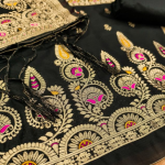 Floral Designer Silk Suit Set with Zari Border